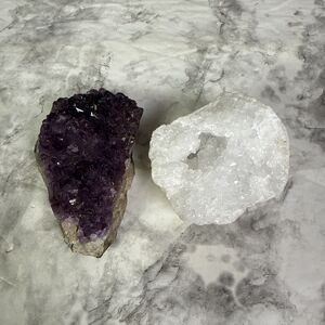 AMETHYST & WHITE QUARTZ CRYSTAL GEMSTONE NATURAL GEODE Lot 1.5 lbs #5